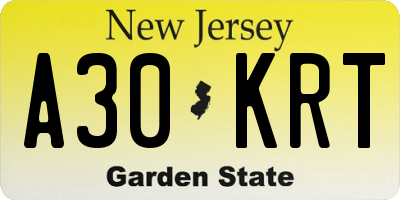 NJ license plate A30KRT