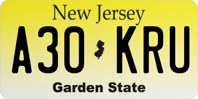 NJ license plate A30KRU