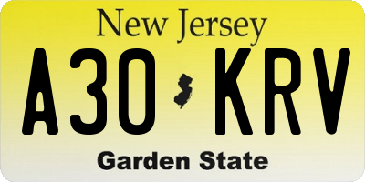 NJ license plate A30KRV