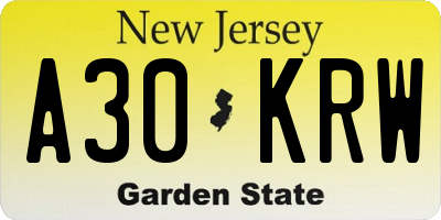 NJ license plate A30KRW