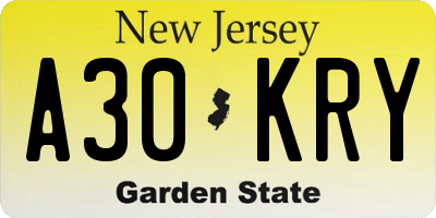 NJ license plate A30KRY
