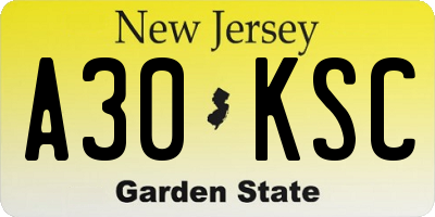 NJ license plate A30KSC