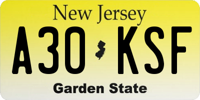 NJ license plate A30KSF