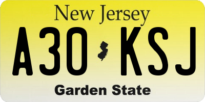 NJ license plate A30KSJ
