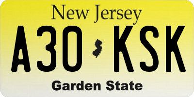 NJ license plate A30KSK