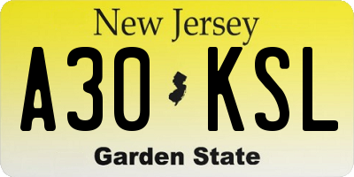 NJ license plate A30KSL