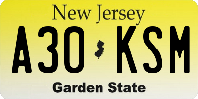 NJ license plate A30KSM