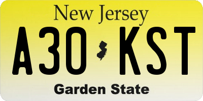 NJ license plate A30KST