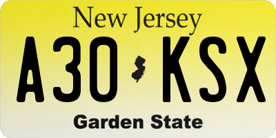 NJ license plate A30KSX