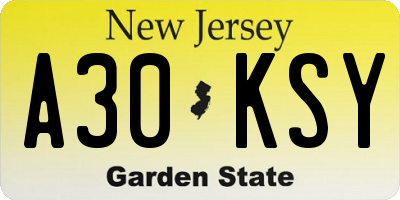 NJ license plate A30KSY