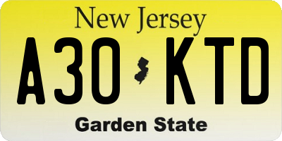 NJ license plate A30KTD