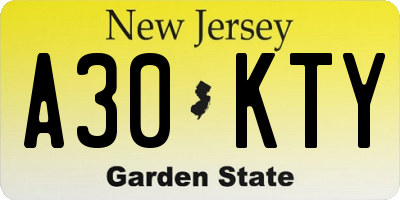 NJ license plate A30KTY