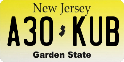 NJ license plate A30KUB