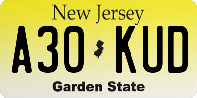 NJ license plate A30KUD