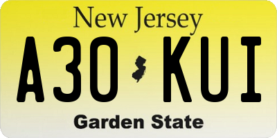 NJ license plate A30KUI
