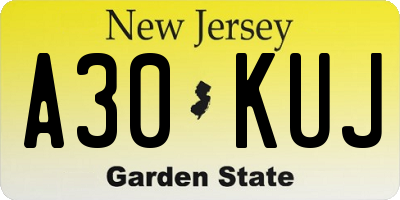NJ license plate A30KUJ