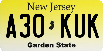 NJ license plate A30KUK