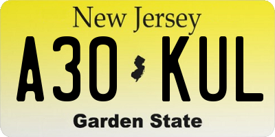 NJ license plate A30KUL
