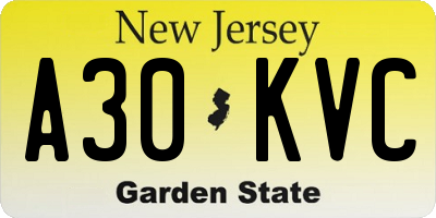 NJ license plate A30KVC