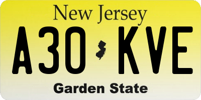 NJ license plate A30KVE