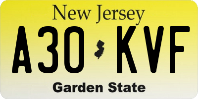 NJ license plate A30KVF
