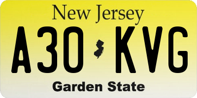 NJ license plate A30KVG