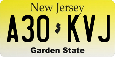 NJ license plate A30KVJ
