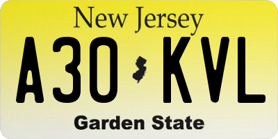 NJ license plate A30KVL