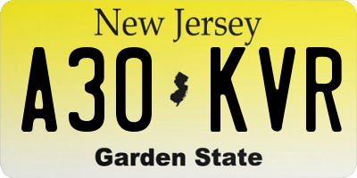 NJ license plate A30KVR