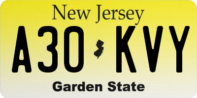 NJ license plate A30KVY