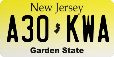 NJ license plate A30KWA