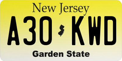 NJ license plate A30KWD
