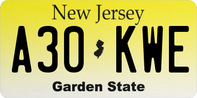NJ license plate A30KWE