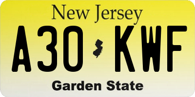 NJ license plate A30KWF