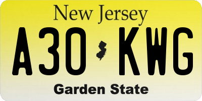 NJ license plate A30KWG