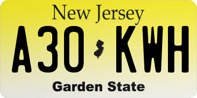 NJ license plate A30KWH