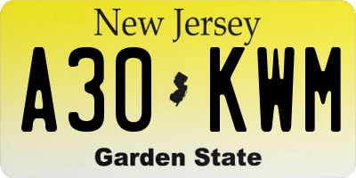 NJ license plate A30KWM