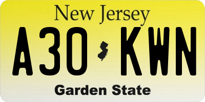 NJ license plate A30KWN
