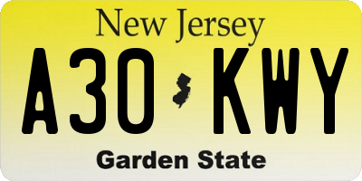 NJ license plate A30KWY