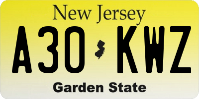 NJ license plate A30KWZ