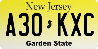 NJ license plate A30KXC