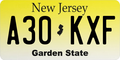 NJ license plate A30KXF