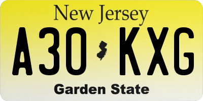 NJ license plate A30KXG