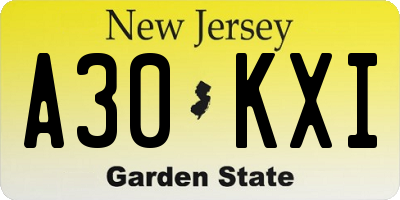 NJ license plate A30KXI