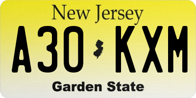 NJ license plate A30KXM
