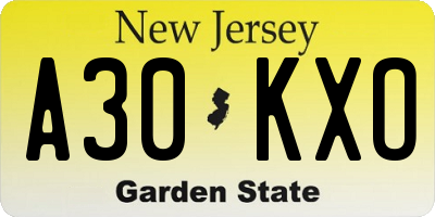 NJ license plate A30KXO