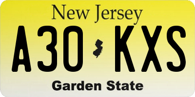 NJ license plate A30KXS