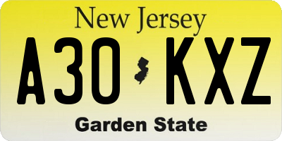 NJ license plate A30KXZ