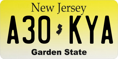 NJ license plate A30KYA