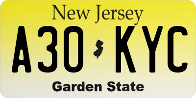 NJ license plate A30KYC